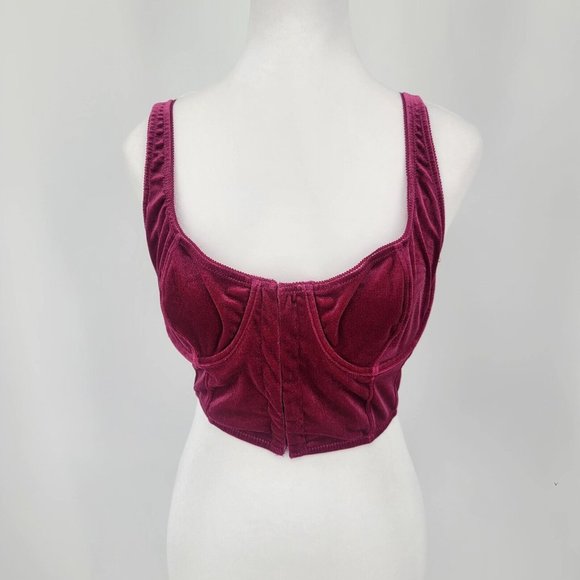 Out From Under Velvet Crop Top Corset Top Red Burgundy Women's Size Large - Picture 2 of 7